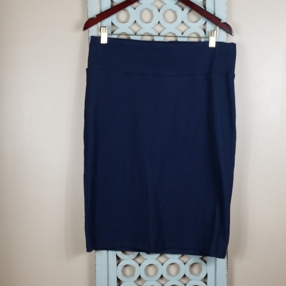 Blue Ribbed Fitted Pencil Skirt